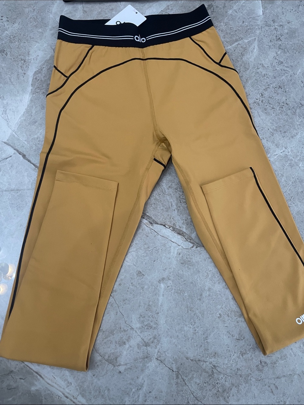 ALO Yoga Mustard High-Waist Capri & Matching Bralette Set - Picture 3 of 5